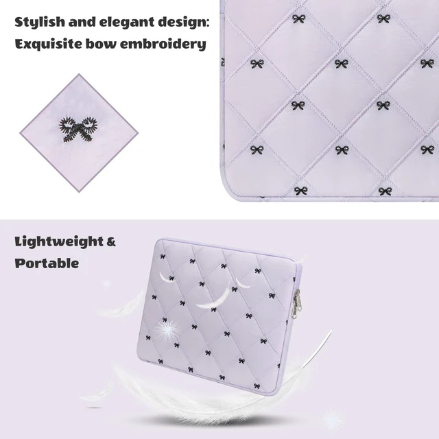 Alt view image 7 of 7 - 14 Inch Lightweight Bow Puffy Laptop Sleeve Case Laptop Bag for Girl | Protective Shockproof Women Cute Cover Compatible with MacBook Air 13.6" / Pro 13" M4 M3 M2 M1 & Slim 14 Inch Chromebook