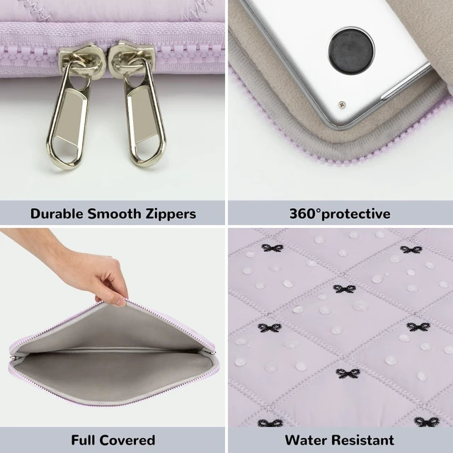 Alt view image 6 of 7 - 14 Inch Lightweight Bow Puffy Laptop Sleeve Case Laptop Bag for Girl | Protective Shockproof Women Cute Cover Compatible with MacBook Air 13.6" / Pro 13" M4 M3 M2 M1 & Slim 14 Inch Chromebook