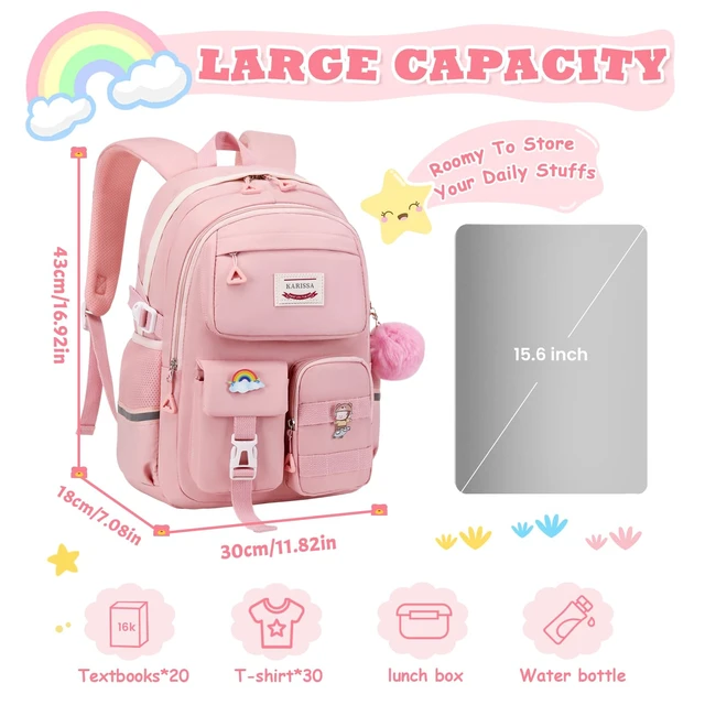 Alt view image 2 of 7 - Kawaii Girls Backpack for School, Cute Teenage Multiple Pockets Backpack, Fashion Bookbag for Primary Elementary High School, Pink