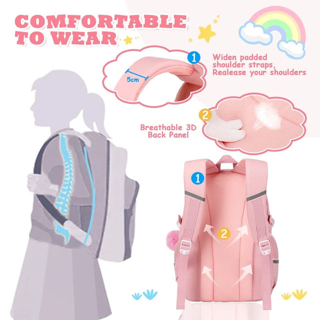 Alt view image 3 of 7 - Kawaii Girls Backpack for School, Cute Teenage Multiple Pockets Backpack, Fashion Bookbag for Primary Elementary High School, Pink