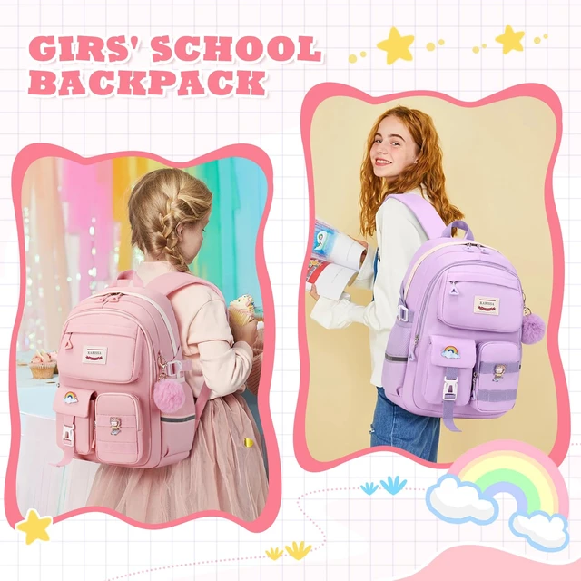 Alt view image 6 of 7 - Kawaii Girls Backpack for School, Cute Teenage Multiple Pockets Backpack, Fashion Bookbag for Primary Elementary High School, Pink