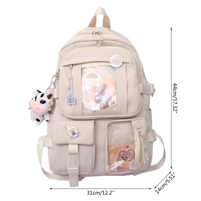 Alt view image 3 of 7 - Cute Aesthetic Kawaii Backpack for Teen Girls School, Green-2 | Super-Capacity Waterproof Bookbag with Pin Accessories Plush Pendant, Fit Middle and High School Students for School & Travel
