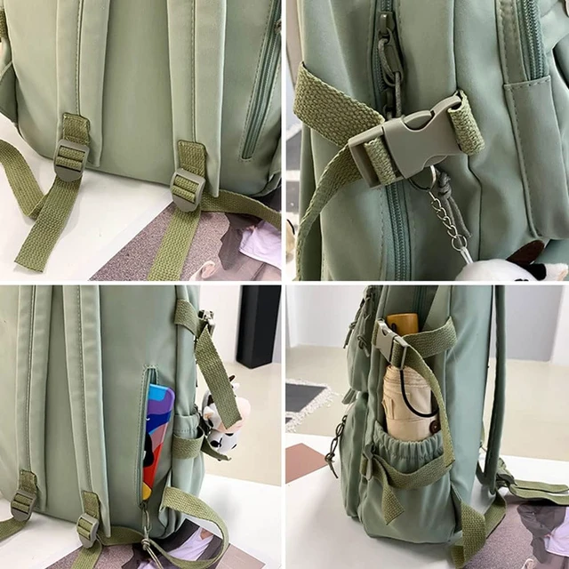 Alt view image 7 of 7 - Cute Aesthetic Kawaii Backpack for Teen Girls School, Green-2 | Super-Capacity Waterproof Bookbag with Pin Accessories Plush Pendant, Fit Middle and High School Students for School & Travel