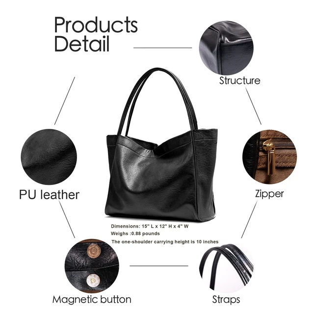 Alt view image 5 of 6 - Tote Bag for Women Purses for Women Shoulder Bag | Lightweight Everyday Work Durable Vegan Leather Handbag (Black)