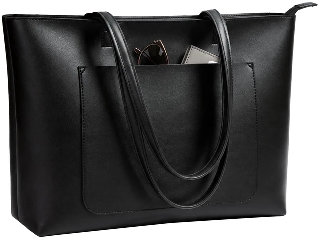Main image of Women Leather Work Shoulder Bag Large Capacity with Zipper | Lightweight Work Laptop Tote Fits 15.6" Laptop, Travel, School & Office Use, Structured Design for Daily Carry