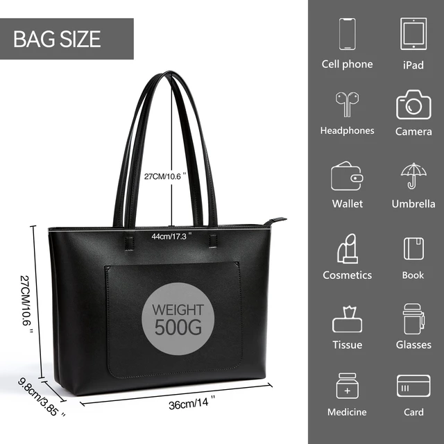 Alt view image 5 of 6 - Women Leather Work Shoulder Bag Large Capacity with Zipper | Lightweight Work Laptop Tote Fits 15.6" Laptop, Travel, School & Office Use, Structured Design for Daily Carry