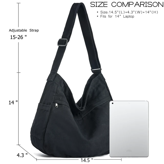 Alt view image 5 of 6 - Canvas Hobo Crossbody Tote Bag for Women & Men Large Messenger Bag | Canvas Purses for Women Multi-Pocket Casual Shoulder Handbag for Travel Work Daily Shopping