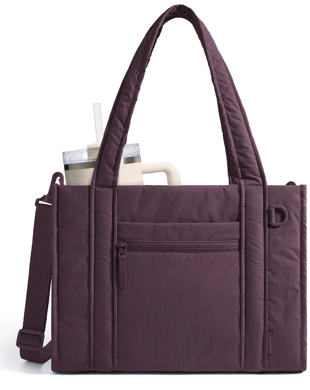 Main image of Boxy Tote Bag for Women, Crossbody Work Bag with Zipper | 3 Sizes Small Mini Tote Bag, Inner Tumbler Pocket Crush Bow Should Bag for Travel Work College