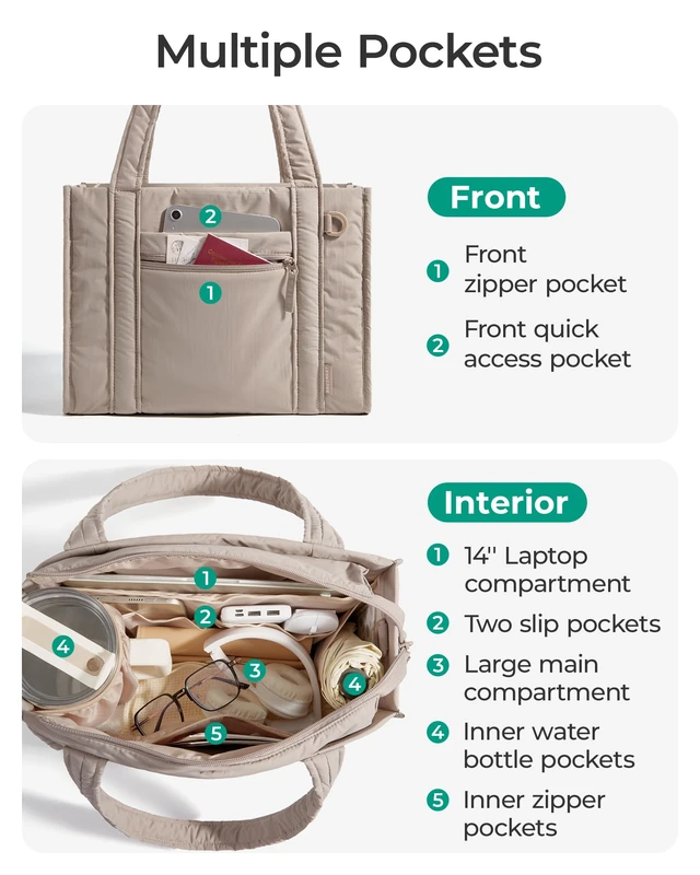 Alt view image 3 of 7 - Boxy Tote Bag for Women, Crossbody Work Bag with Zipper | 3 Sizes Small Mini Tote Bag, Inner Tumbler Pocket Crush Bow Should Bag for Travel Work College