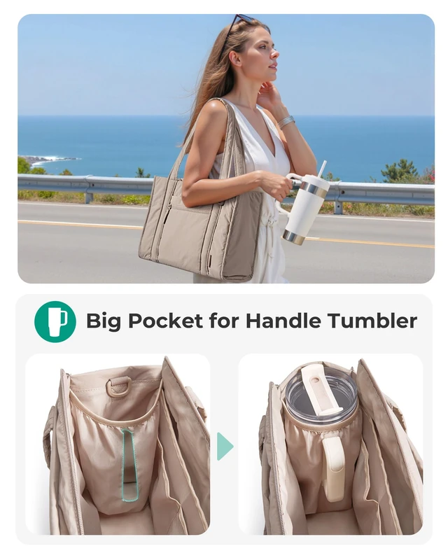 Alt view image 4 of 7 - Boxy Tote Bag for Women, Crossbody Work Bag with Zipper | 3 Sizes Small Mini Tote Bag, Inner Tumbler Pocket Crush Bow Should Bag for Travel Work College