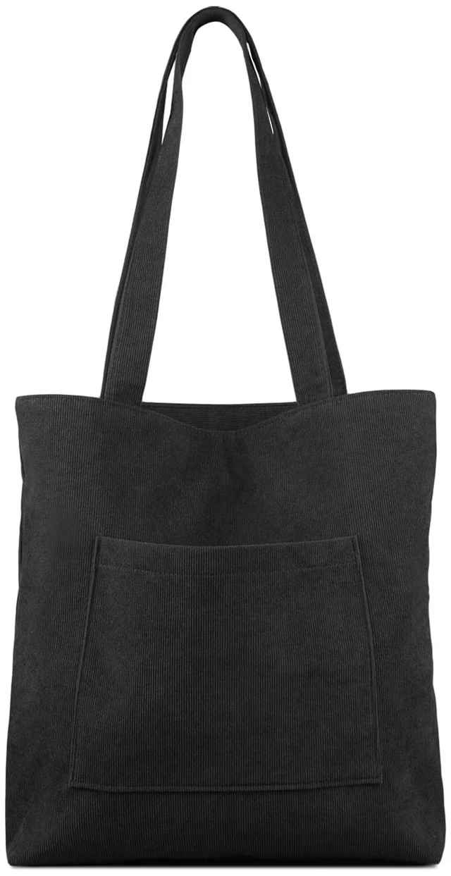 Main image of Corduroy Tote Bag with Zip, Shoulder Bag Women's Hobos Handbags Large Capacity Shopping Bag with Inner Pocket, Black
