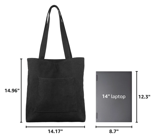 Alt view image 3 of 7 - Corduroy Tote Bag with Zip, Shoulder Bag Women's Hobos Handbags Large Capacity Shopping Bag with Inner Pocket, Black