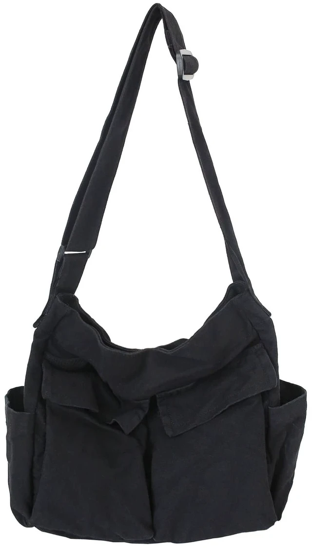 Main image of Canvas Messenger Bag Large Hobo Bag Crossbody Shoulder Bag Tote Bag with Pocket for Women and Men (Black)