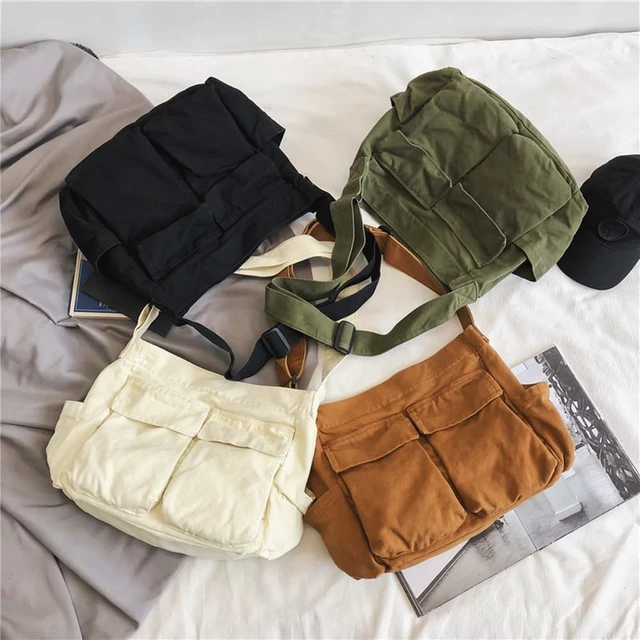 Alt view image 4 of 7 - Canvas Messenger Bag Large Hobo Bag Crossbody Shoulder Bag Tote Bag with Pocket for Women and Men (Black)