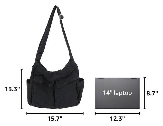 Alt view image 3 of 7 - Canvas Messenger Bag Large Hobo Bag Crossbody Shoulder Bag Tote Bag with Pocket for Women and Men (Black)