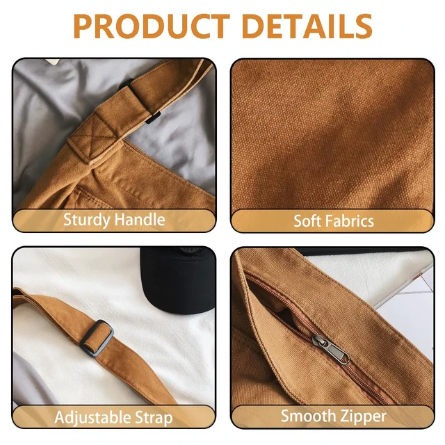Alt view image 6 of 7 - Canvas Messenger Bag Large Hobo Bag Crossbody Shoulder Bag Tote Bag with Pocket for Women and Men (Black)