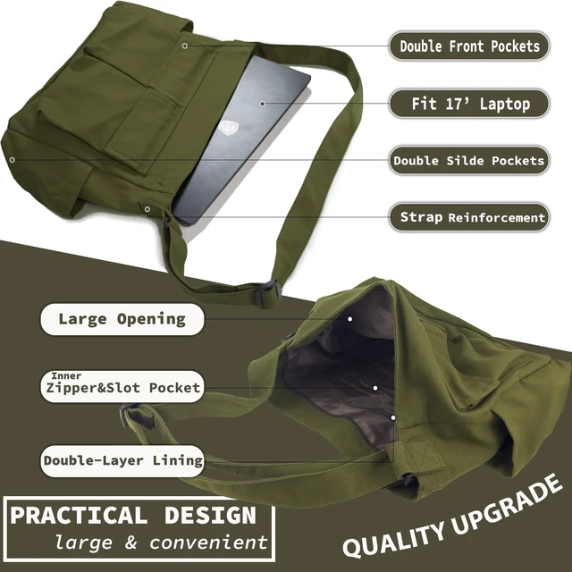 Alt view image 5 of 6 - Messenger Bag Large Hobo Crossbody Bag with Multiple Pockets Casual Shoulder Tote Bag for Women and Men