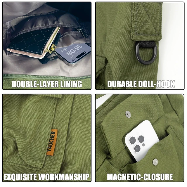 Alt view image 6 of 6 - Messenger Bag Large Hobo Crossbody Bag with Multiple Pockets Casual Shoulder Tote Bag for Women and Men