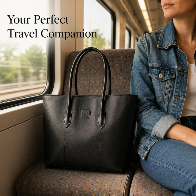 Alt view image 2 of 7 - Women with Zipper, Black | Lightweight, PU Leather, Travel Purse, Shoulder Tote Bag, For Work & Vacation