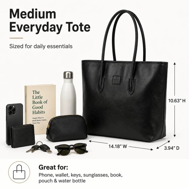 Alt view image 6 of 7 - Women with Zipper, Black | Lightweight, PU Leather, Travel Purse, Shoulder Tote Bag, For Work & Vacation