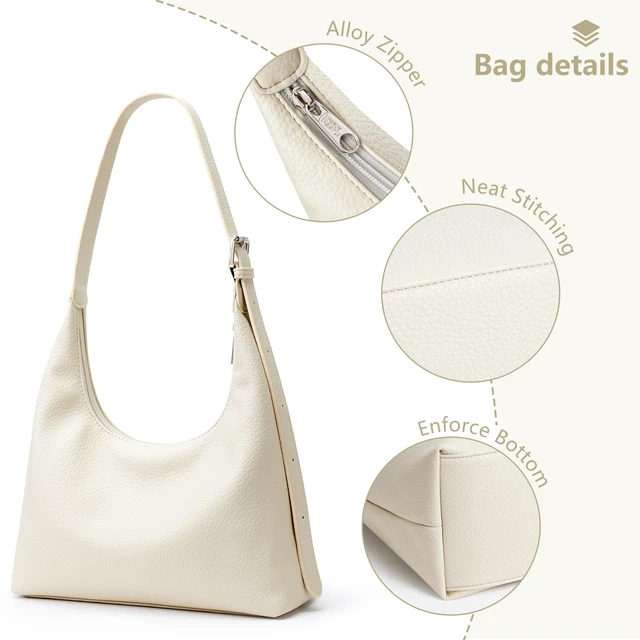Alt view image 5 of 7 - Crescent Tote Bag, Women Underarm Hobo Everyday Zipper Handbag Work | Soft Vegan Leather 10" Adjustable Shoulder Trendy Purse for Evening Shopping Travel Vacation Commute Casual, Beige