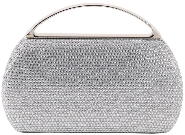 Main image of Women's Fashion Top Handle Rhinestone Beaded Evening Bag Clutch Handbag Silver