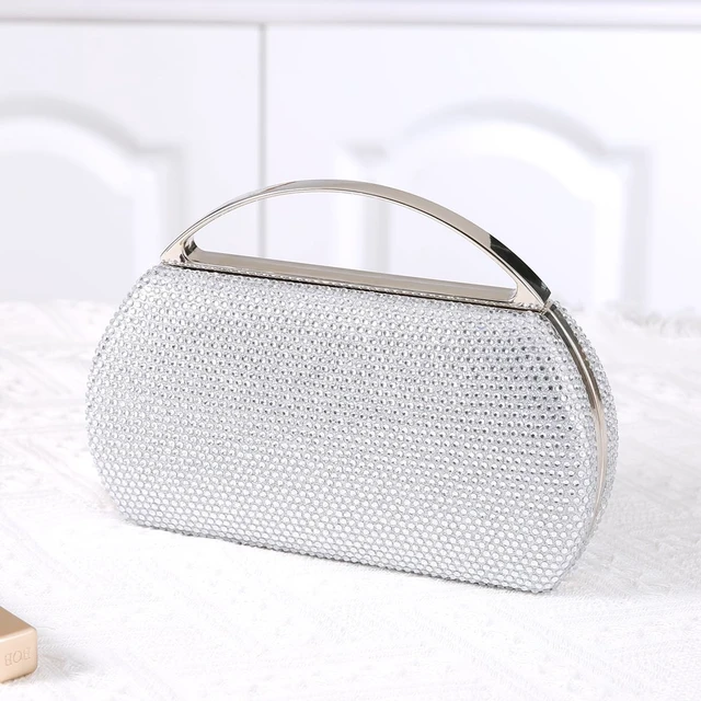 Alt view image 3 of 7 - Women's Fashion Top Handle Rhinestone Beaded Evening Bag Clutch Handbag Silver