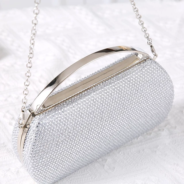 Alt view image 5 of 7 - Women's Fashion Top Handle Rhinestone Beaded Evening Bag Clutch Handbag Silver