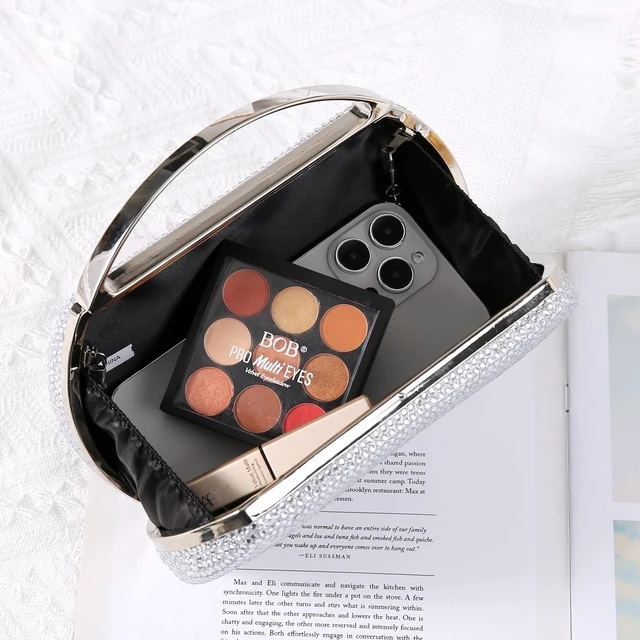 Alt view image 6 of 7 - Women's Fashion Top Handle Rhinestone Beaded Evening Bag Clutch Handbag Silver