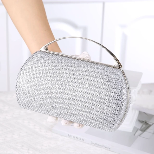 Alt view image 7 of 7 - Women's Fashion Top Handle Rhinestone Beaded Evening Bag Clutch Handbag Silver