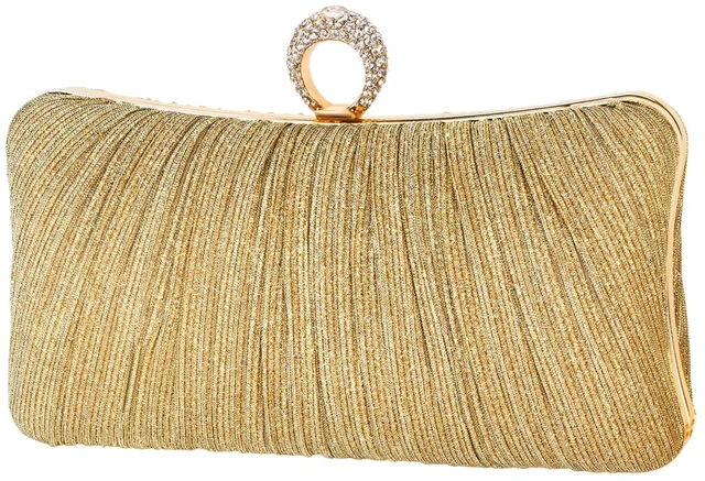 Main image of Clutch Purse Pleated Evening Bag for Bridal Wedding Party with Rhinestone Ring