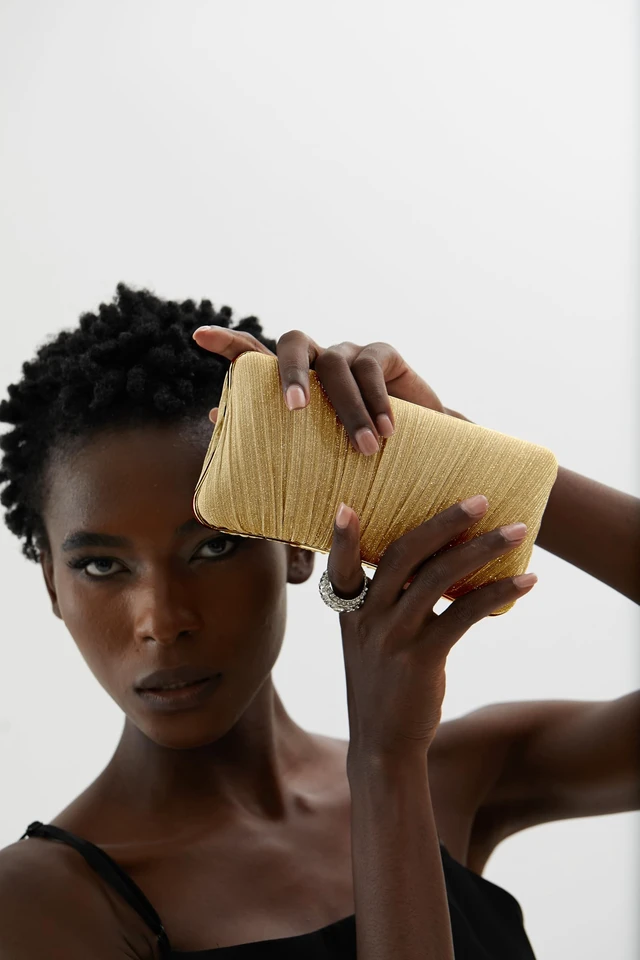 Alt view image 5 of 7 - Clutch Purse Pleated Evening Bag for Bridal Wedding Party with Rhinestone Ring