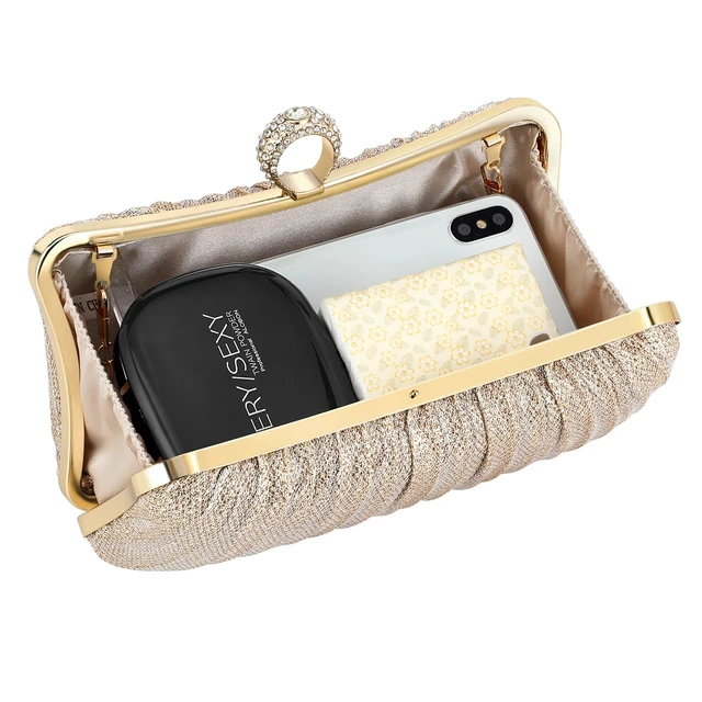 Alt view image 7 of 7 - Clutch Purse Pleated Evening Bag for Bridal Wedding Party with Rhinestone Ring