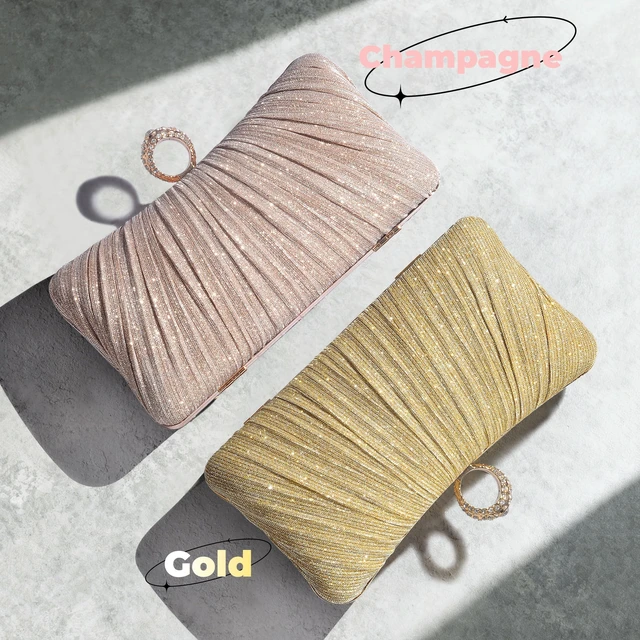 Alt view image 6 of 7 - Clutch Purse Pleated Evening Bag for Bridal Wedding Party with Rhinestone Ring