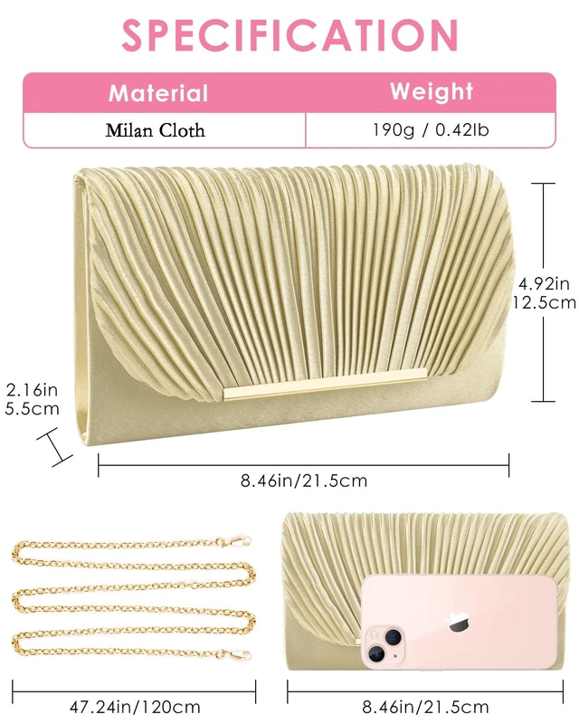 Alt view image 4 of 7 - Clutch Purses for Women, Evening bags for Formal Party Prom | Milan Velvet, Handbags for Wedding Cocktail Crossbody Shoulder Envelope Bag
