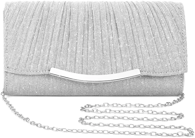 Main image of Silver Evening Bag Clutch Purses for Women Formal Handbag Crossbody | Sparkly Dressy Envelope Clutch Bag Small Fancy Bag with Detachable Chain for Wedding Party Cocktail Prom Engagement Occasions