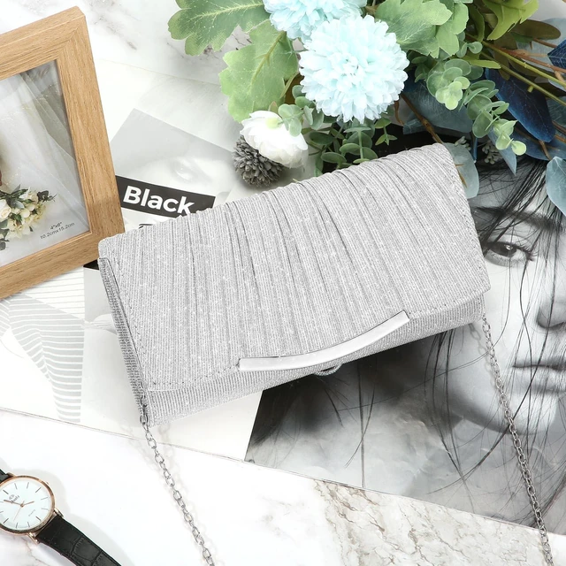 Alt view image 4 of 7 - Silver Evening Bag Clutch Purses for Women Formal Handbag Crossbody | Sparkly Dressy Envelope Clutch Bag Small Fancy Bag with Detachable Chain for Wedding Party Cocktail Prom Engagement Occasions