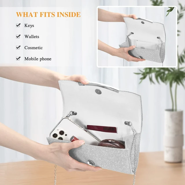 Alt view image 6 of 7 - Silver Evening Bag Clutch Purses for Women Formal Handbag Crossbody | Sparkly Dressy Envelope Clutch Bag Small Fancy Bag with Detachable Chain for Wedding Party Cocktail Prom Engagement Occasions