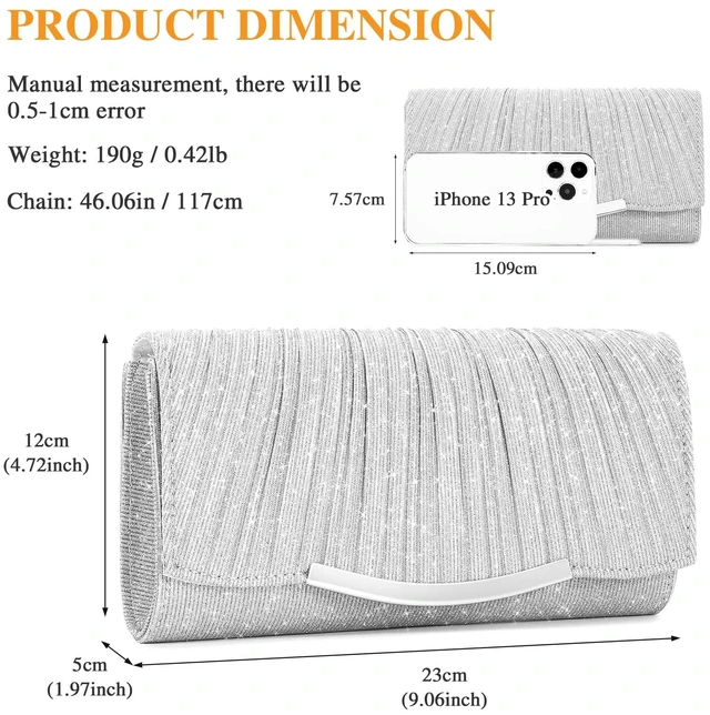 Alt view image 5 of 7 - Silver Evening Bag Clutch Purses for Women Formal Handbag Crossbody | Sparkly Dressy Envelope Clutch Bag Small Fancy Bag with Detachable Chain for Wedding Party Cocktail Prom Engagement Occasions