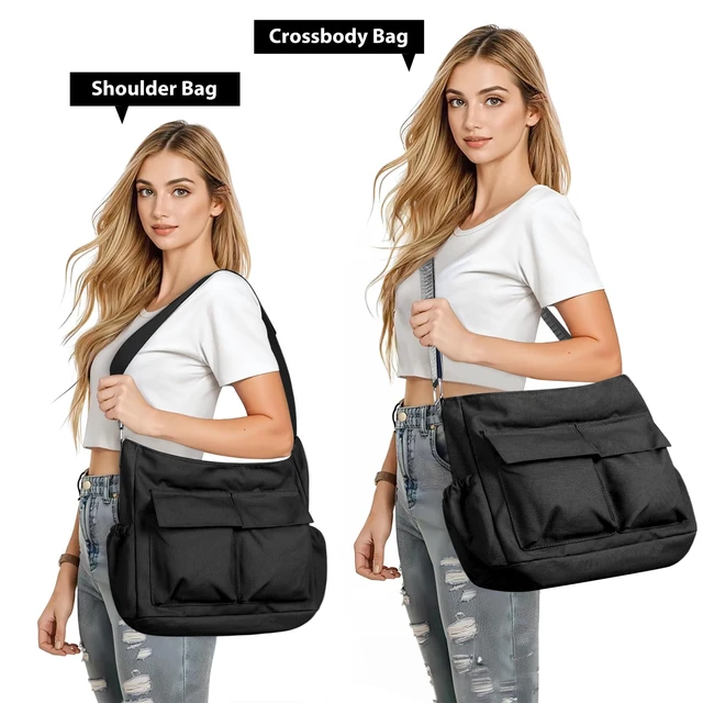 Alt view image 2 of 6 - Canvas Messenger Bag Crossbody Shoulder Bag for Men and Women Vintage Tote Laptop Bag Large Hobo Bag with Multiple Pockets