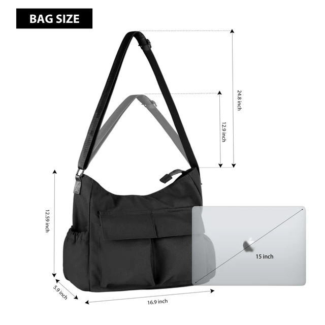 Alt view image 5 of 6 - Canvas Messenger Bag Crossbody Shoulder Bag for Men and Women Vintage Tote Laptop Bag Large Hobo Bag with Multiple Pockets