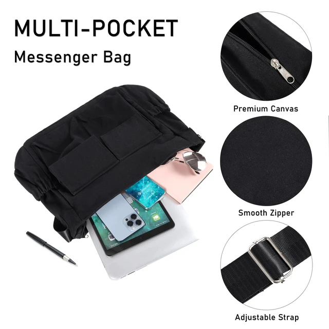 Alt view image 6 of 6 - Canvas Messenger Bag Crossbody Shoulder Bag for Men and Women Vintage Tote Laptop Bag Large Hobo Bag with Multiple Pockets