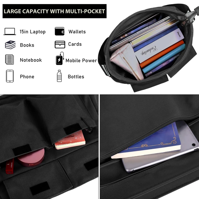 Alt view image 3 of 6 - Canvas Messenger Bag Crossbody Shoulder Bag for Men and Women Vintage Tote Laptop Bag Large Hobo Bag with Multiple Pockets