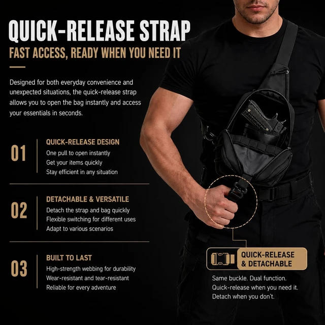 Alt view image 6 of 7 - RFID Blocking Tactical Crossbody Bag for Men - Durable EDC Sling Shoulder Bag with Multi-Pocket Storage