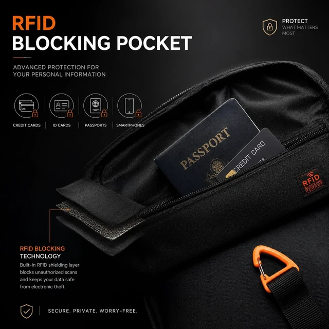 Alt view image 7 of 7 - RFID Blocking Tactical Crossbody Bag for Men - Durable EDC Sling Shoulder Bag with Multi-Pocket Storage