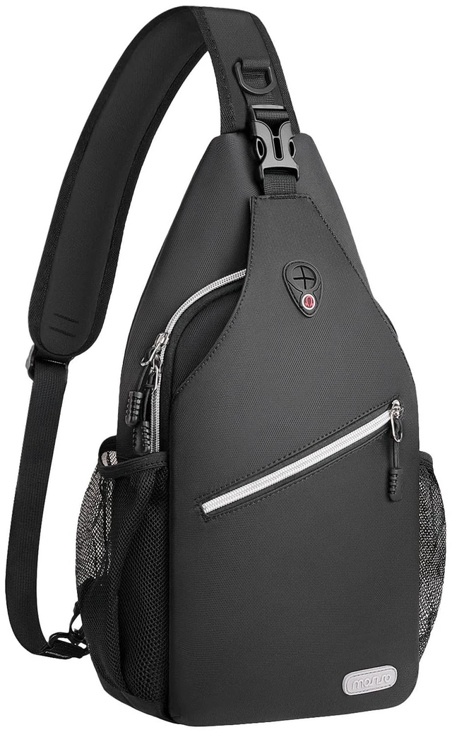 Main image of Small Sling Bag for Men, Crossbody Shoulder Chest Daypack Bag | Sling Backpack for Casual Travel Hiking, Black, Medium