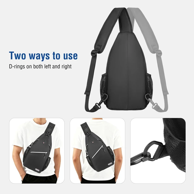 Alt view image 4 of 7 - Small Sling Bag for Men, Crossbody Shoulder Chest Daypack Bag | Sling Backpack for Casual Travel Hiking, Black, Medium
