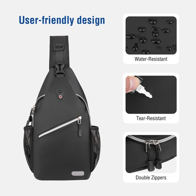 Alt view image 5 of 7 - Small Sling Bag for Men, Crossbody Shoulder Chest Daypack Bag | Sling Backpack for Casual Travel Hiking, Black, Medium