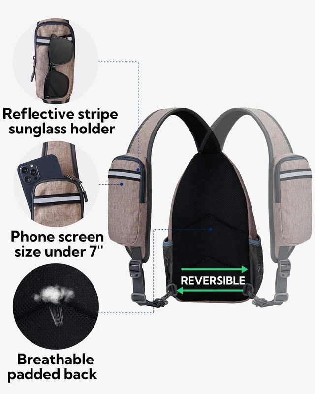 Alt view image 5 of 6 - Crossbody Sling Backpack Sling Bag Travel Hiking Chest Bags Daypack (Flaxen)