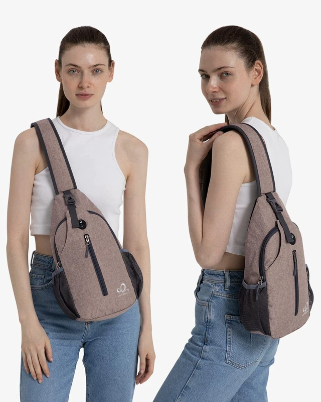 Alt view image 6 of 6 - Crossbody Sling Backpack Sling Bag Travel Hiking Chest Bags Daypack (Flaxen)